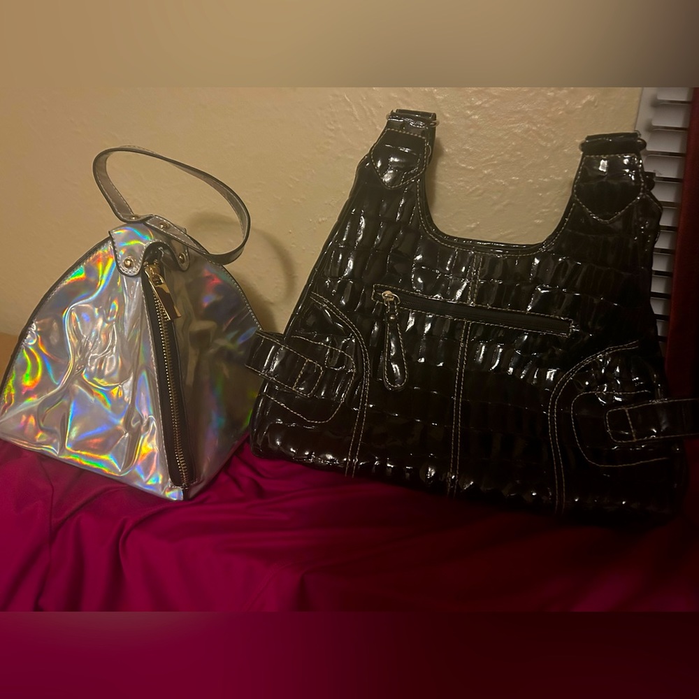 Nice Silver Clutch Bag and Black CDR Patten Leather for the price of one